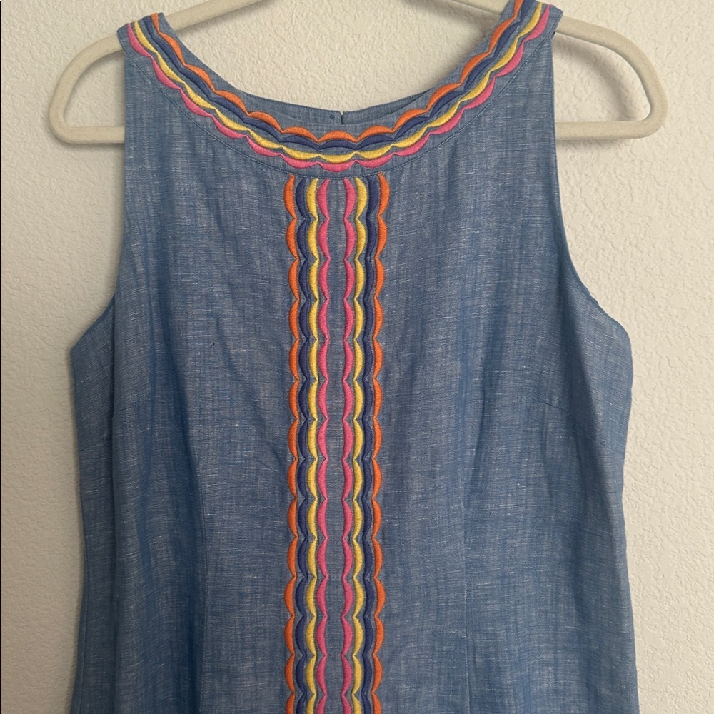 TALBOTS chambray scalloped embroidery shift dress 10 - Picture 2 of 7